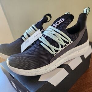 Adidas Lite Racer Black with Mint Blue Size 6.5 Youth, fits 8 women's.